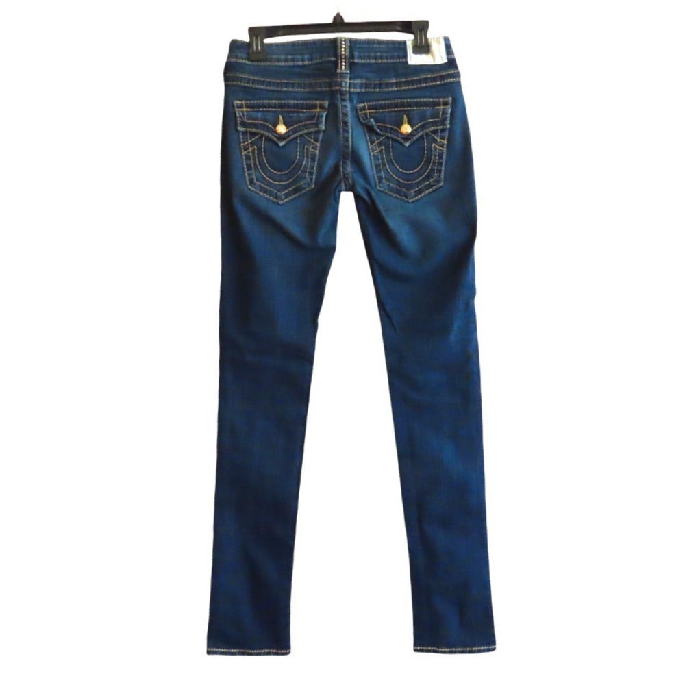TRUE RELIGION JEANS Disco Julie Big T DARK WASH Stones/Crystals Flap Pockets 27